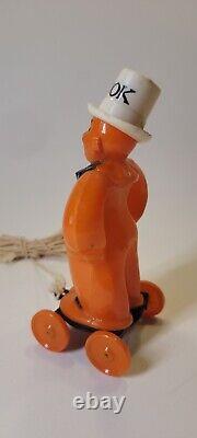 1940's RARE Vintage Rosbro Halloween Zook the Clown on Wheels Pull Toy Plastic