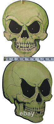 1960s Vintage Die Cut Halloween Skulls Rare Set of 2 Glow in Dark Skeleton Heads