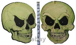 1960s Vintage Die Cut Halloween Skulls Rare Set of 2 Glow in Dark Skeleton Heads