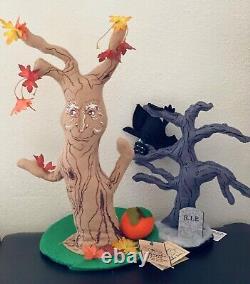 2-New Annalee-RARE Vintage 15 Fall Tree withPumpkin 1996 & 10Midnight Tree withBat