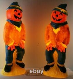 2 Vintage Empire 34 Scarecrow Pumpkin Head Halloween Blow Mold Set Rare Yard