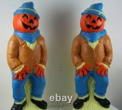 2 Vintage Empire 34 Scarecrow Pumpkin Head Halloween Blow Mold Set Rare Yard