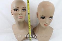 2 Vintage Fiberglass Mannequin Bust Head Wig Painted Eyes Halloween Rare