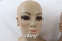 2 Vintage Fiberglass Mannequin Bust Head Wig Painted Eyes Halloween Rare