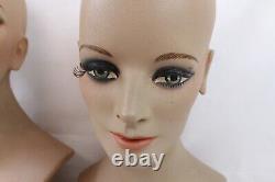 2 Vintage Fiberglass Mannequin Bust Head Wig Painted Eyes Halloween Rare