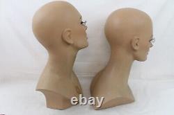 2 Vintage Fiberglass Mannequin Bust Head Wig Painted Eyes Halloween Rare