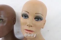 2 Vintage Fiberglass Mannequin Bust Head Wig Painted Eyes Halloween Rare Black