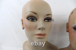 2 Vintage Fiberglass Mannequin Bust Head Wig Painted Eyes Halloween Rare Girl