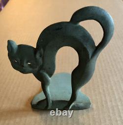 2 Vintage Halloween Cat Scaredy Cat Bronze Bookends Rare