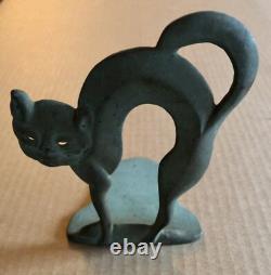 2 Vintage Halloween Cat Scaredy Cat Bronze Bookends Rare