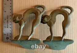 2 Vintage Halloween Cat Scaredy Cat Bronze Bookends Rare