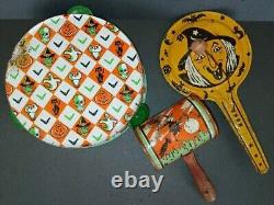 3 Antique Vintage Rare Tin Halloween Noise Maker Toys