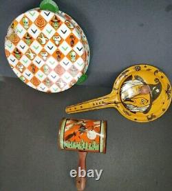 3 Antique Vintage Rare Tin Halloween Noise Maker Toys