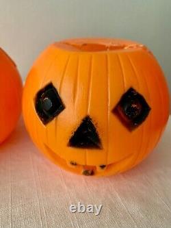 3 Rare Vintage Halloween Peerless Pumpkin Blow Mold Diamond Eyes