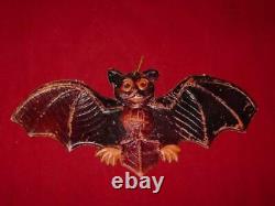 3 Vtg Halloween German Diecut Embossed BAT WITCH BLACK CAT RARE Antique