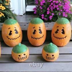 5 Large Vintage Pumpkin Candles RARE Indoor or Outdoor Retro Halloween Decor