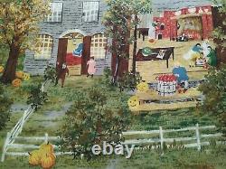 8 YDS GRANDMA MOSES HALLOWEEN FABRIC RIVERDALE NEW YORK RARE VINTAGE 60's