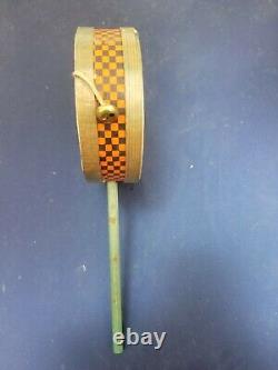 Antique German Halloween Stick Drum Rattle W Metal Bells Rare
