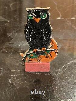 Antique Halloween German Owl & Orange Man In The Moon Rare Skittles Game Piece