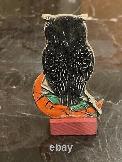 Antique Halloween German Owl & Orange Man In The Moon Rare Skittles Game Piece