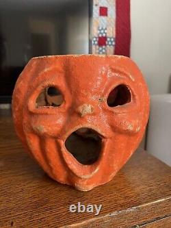 Antique Paper Mache Halloween Double Sided Faces Rare Jack-O-lantern Pumpkin #1