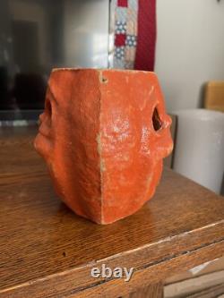 Antique Paper Mache Halloween Double Sided Faces Rare Jack-O-lantern Pumpkin #1
