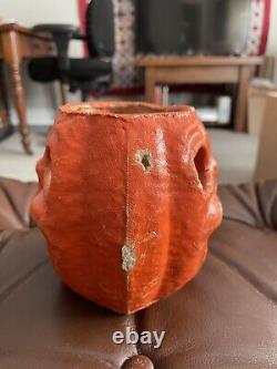 Antique Paper Mache Halloween Double Sided Faces Rare Jack-O-lantern Pumpkin #2