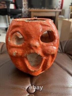 Antique Paper Mache Halloween Double Sided Faces Rare Jack-O-lantern Pumpkin #2
