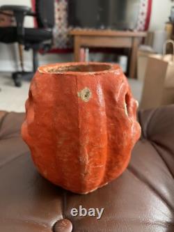 Antique Paper Mache Halloween Double Sided Faces Rare Jack-O-lantern Pumpkin #2