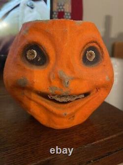 Antique Paper Mache Halloween Jack-O-lantern Pumpkin Rare As Is