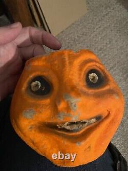 Antique Paper Mache Halloween Jack-O-lantern Pumpkin Rare As Is