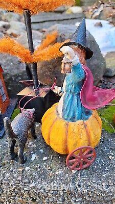 Bethany Lowe? Halloween? Girl Witch In Jol Cart/blackcat Figurine? Retired? Rare