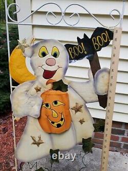 Boo Boo! Vintage Halloween Ghost Decoration, Folk Art, Rare Metal Yard Sign VTG