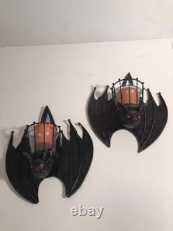 Dept 56 Halloween Bats Set of 2 Wall Mount Sconces With Votives 8L VINTAGE! RARE