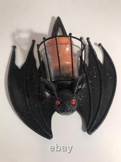 Dept 56 Halloween Bats Set of 2 Wall Mount Sconces With Votives 8L VINTAGE! RARE