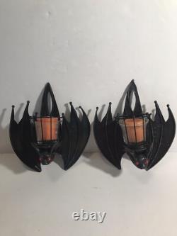 Dept 56 Halloween Bats Set of 2 Wall Mount Sconces With Votives 8L VINTAGE! RARE