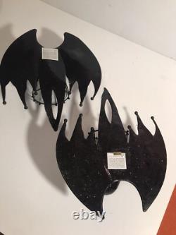 Dept 56 Halloween Bats Set of 2 Wall Mount Sconces With Votives 8L VINTAGE! RARE