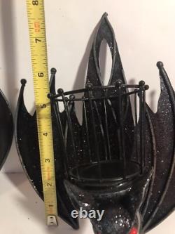 Dept 56 Halloween Bats Set of 2 Wall Mount Sconces With Votives 8L VINTAGE! RARE