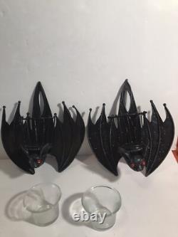Dept 56 Halloween Bats Set of 2 Wall Mount Sconces With Votives 8L VINTAGE! RARE