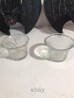 Dept 56 Halloween Bats Set of 2 Wall Mount Sconces With Votives 8L VINTAGE! RARE