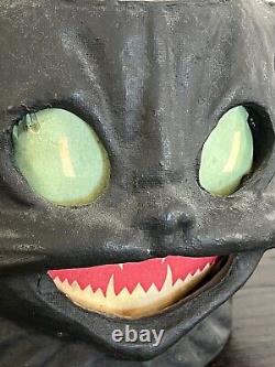 EXTREMELY RARE CONDITION Antique Vintage Black Cat Pulp Halloween Lantern 1940's