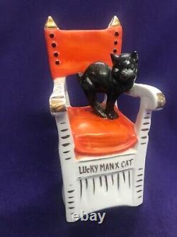 Extremely Rare Antique German Bisque Halloween Black Cat 5309 Lucky Manx Cat 6