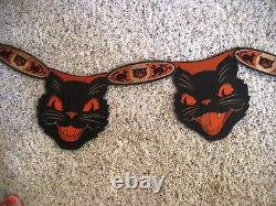 Fantastic RARE Vintage Halloween Cat Banner w 5 Cat Faces