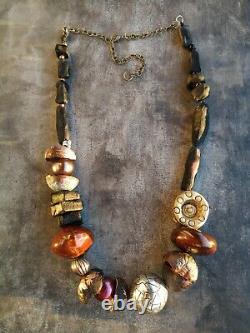 Fashion necklace primitive jewelry minimal design statement black natural beaded