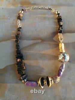 Fashion necklace primitive jewelry minimal design statement gold beads black art