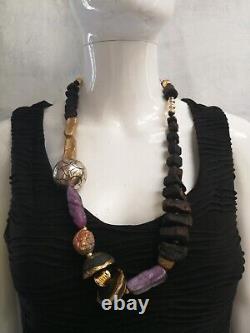 Fashion necklace primitive jewelry minimal design statement gold beads black art