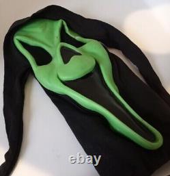 Green Scream Grin Mask Vintage 90's Fun World Div Ghost face Rare Pointy Eyes