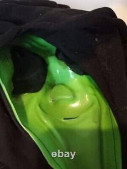 Green Scream Grin Mask Vintage 90's Fun World Div Ghost face Rare Pointy Eyes
