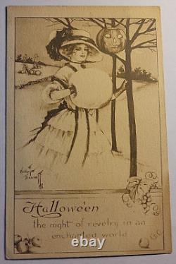 HALLOWEEN Vintage Postcard RARE Kathryn Elliott Jack O' Lantern JOL ORIGINAL