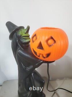 HTF Vintage 1960s Black Witch/Green Face Pumpkin Blow Mold Light Decoration RARE